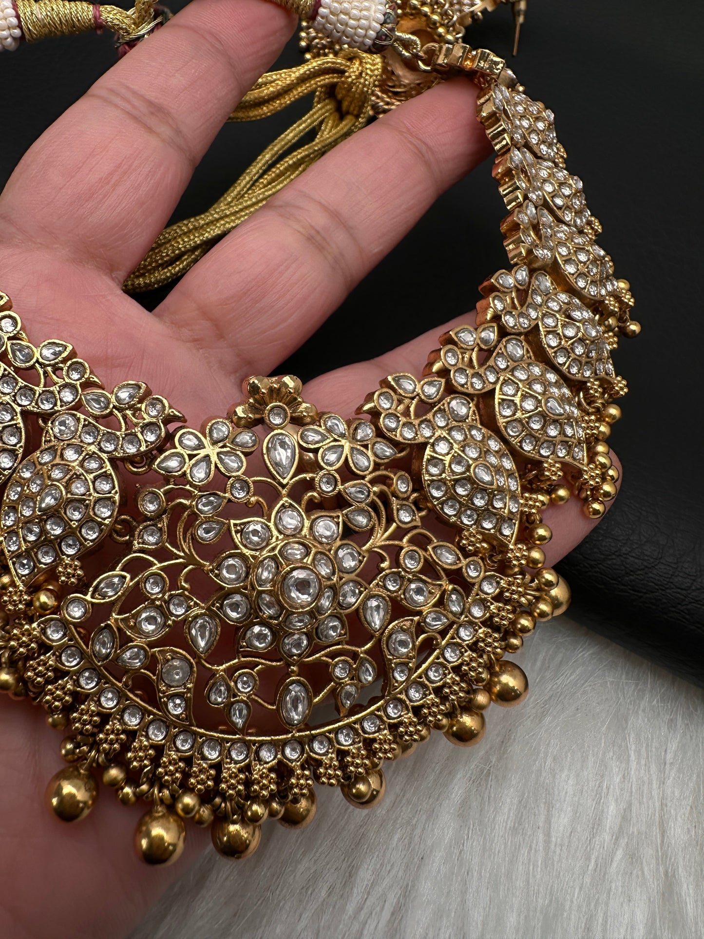 Peacock White Jadau Kundan Short Necklace with Jhumkas