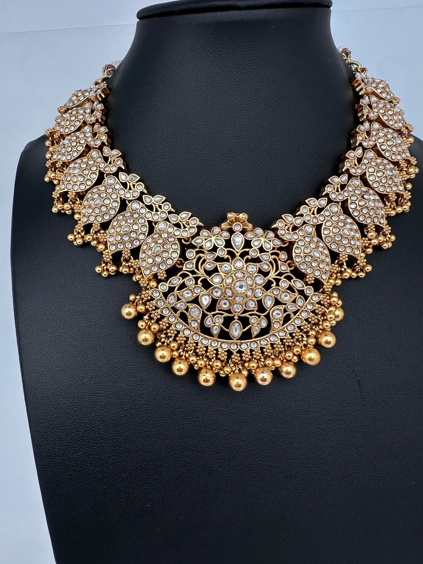 Peacock White Jadau Kundan Short Necklace with Jhumkas