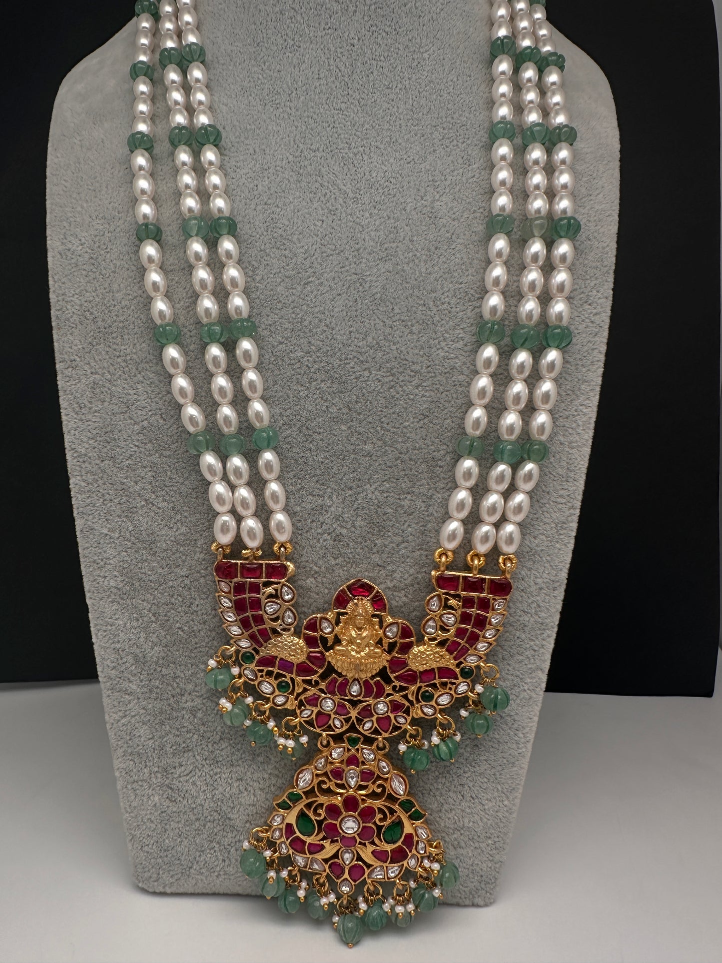 Goddess Lakshmi Jadau Kundan Rani Haar Pearls Necklace - 