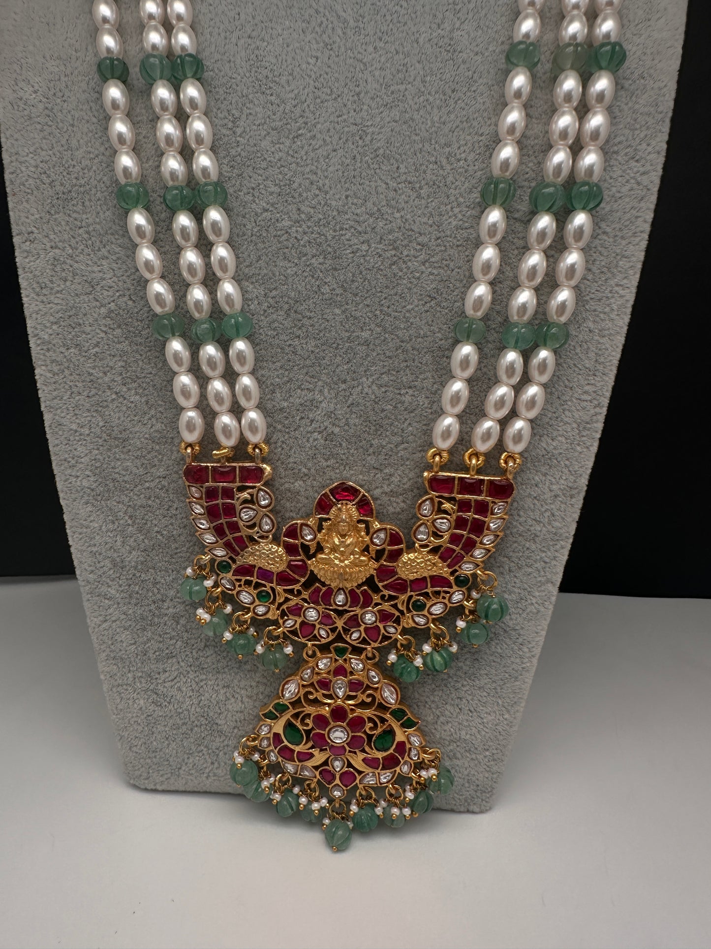 Goddess Lakshmi Jadau Kundan Rani Haar Pearls Necklace - 