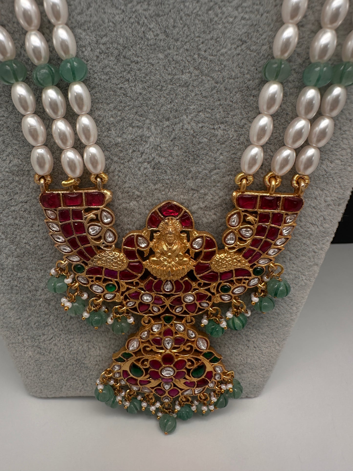Goddess Lakshmi Jadau Kundan Rani Haar Pearls Necklace - 