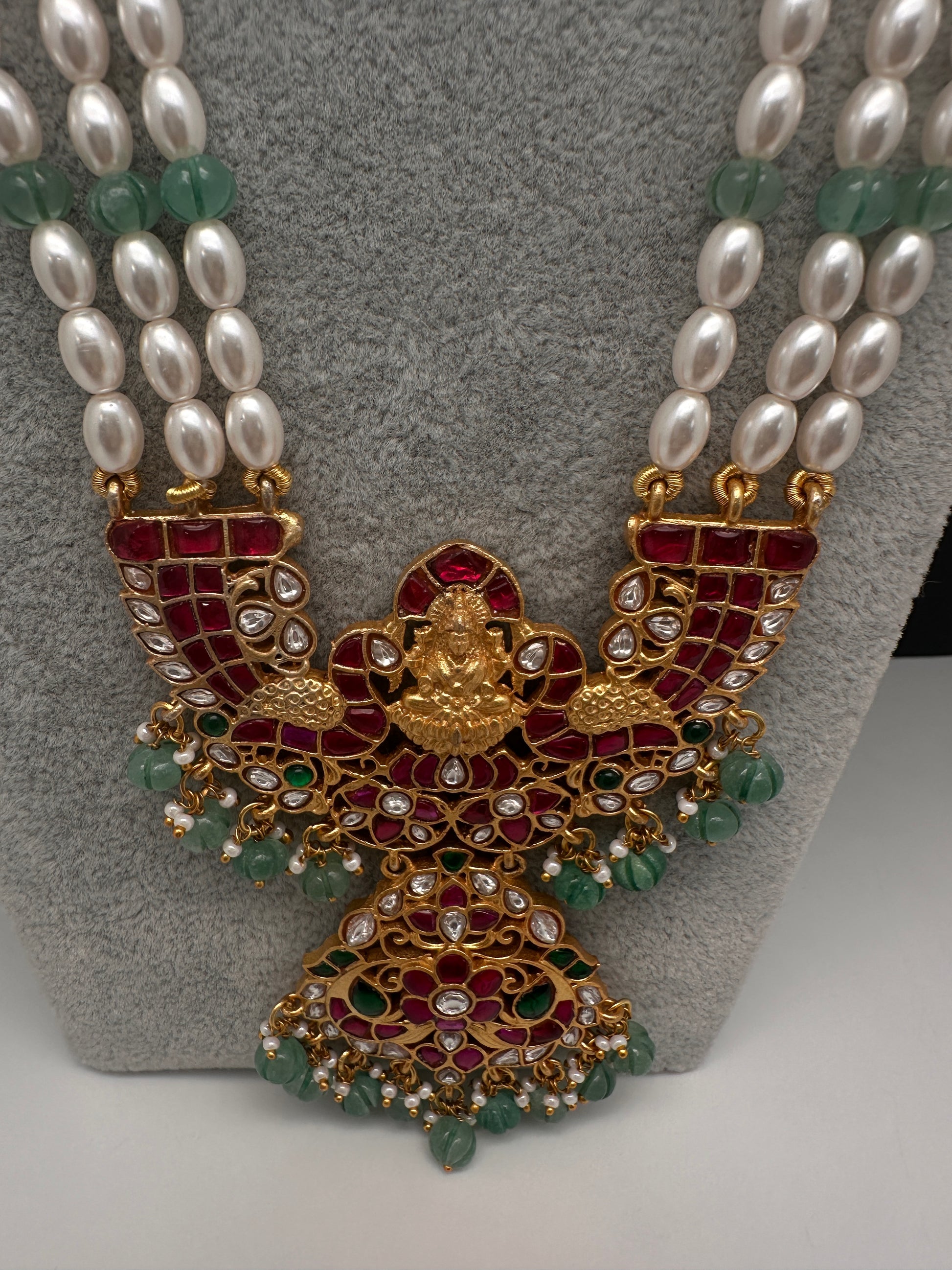 Goddess Lakshmi Jadau Kundan Rani Haar Pearls Necklace - 
