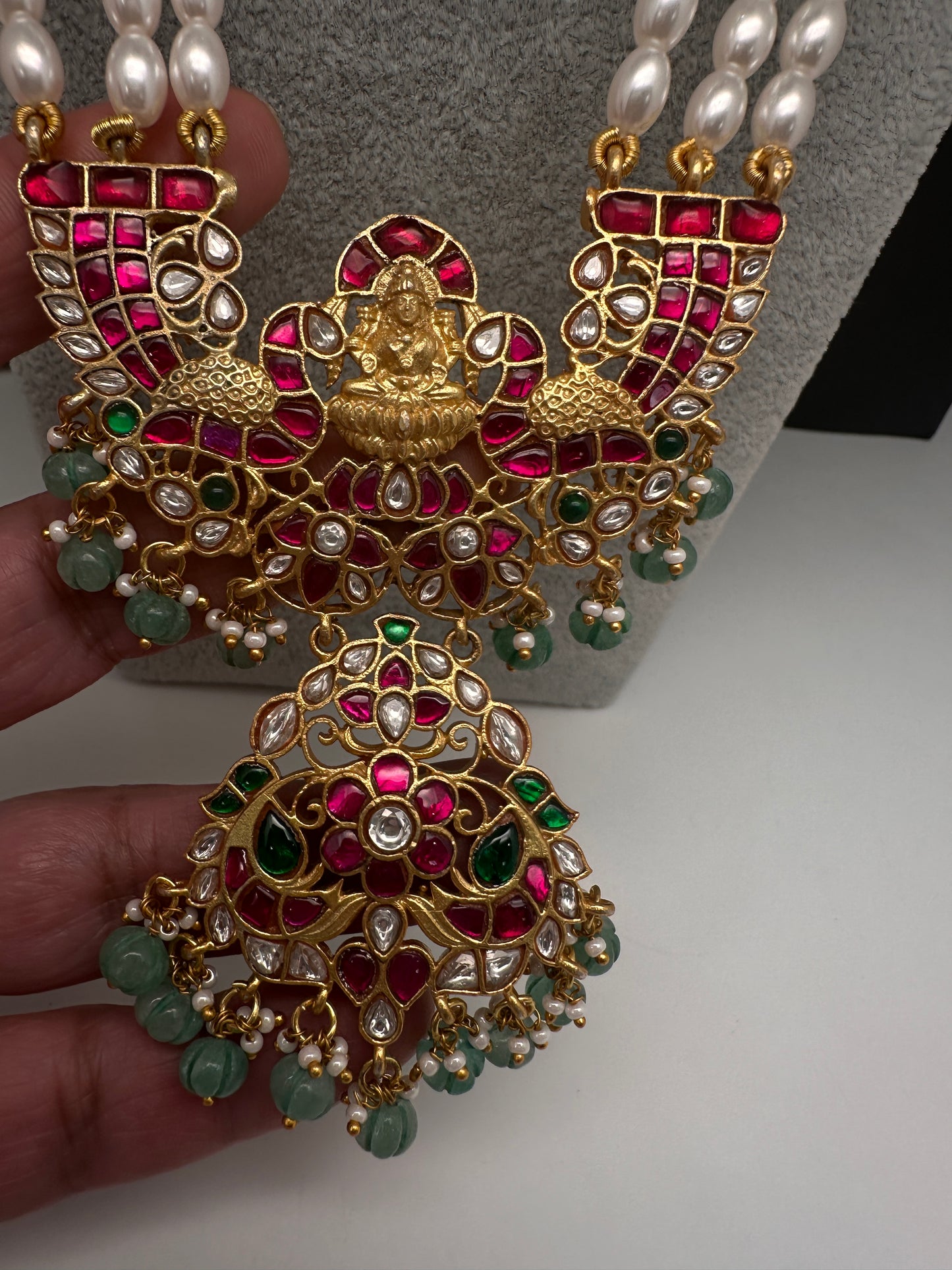 Goddess Lakshmi Jadau Kundan Rani Haar Pearls Necklace - 