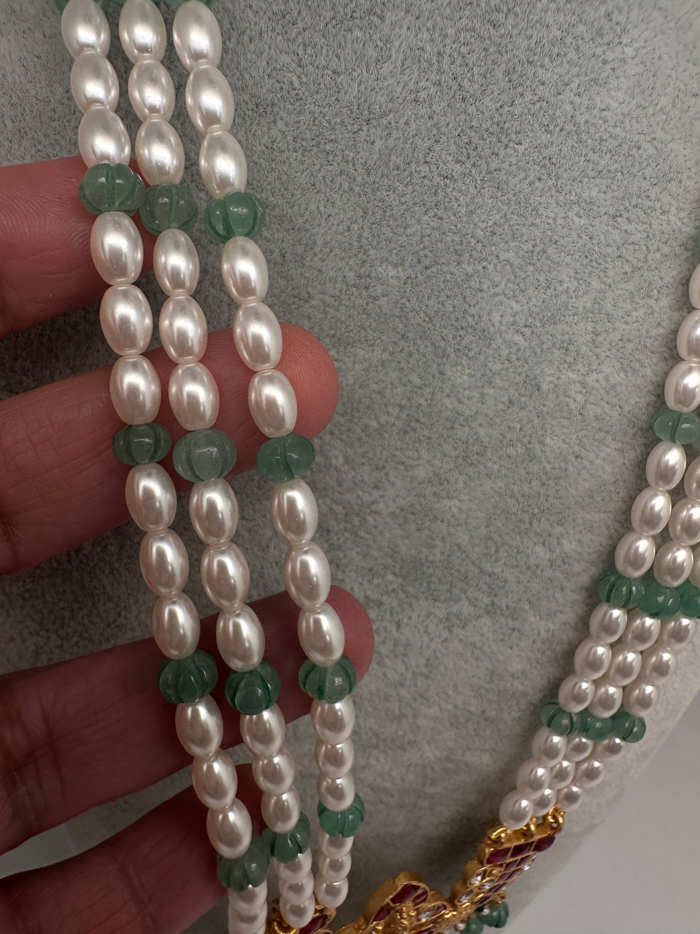 Goddess Lakshmi Jadau Kundan Rani Haar Pearls Necklace - 