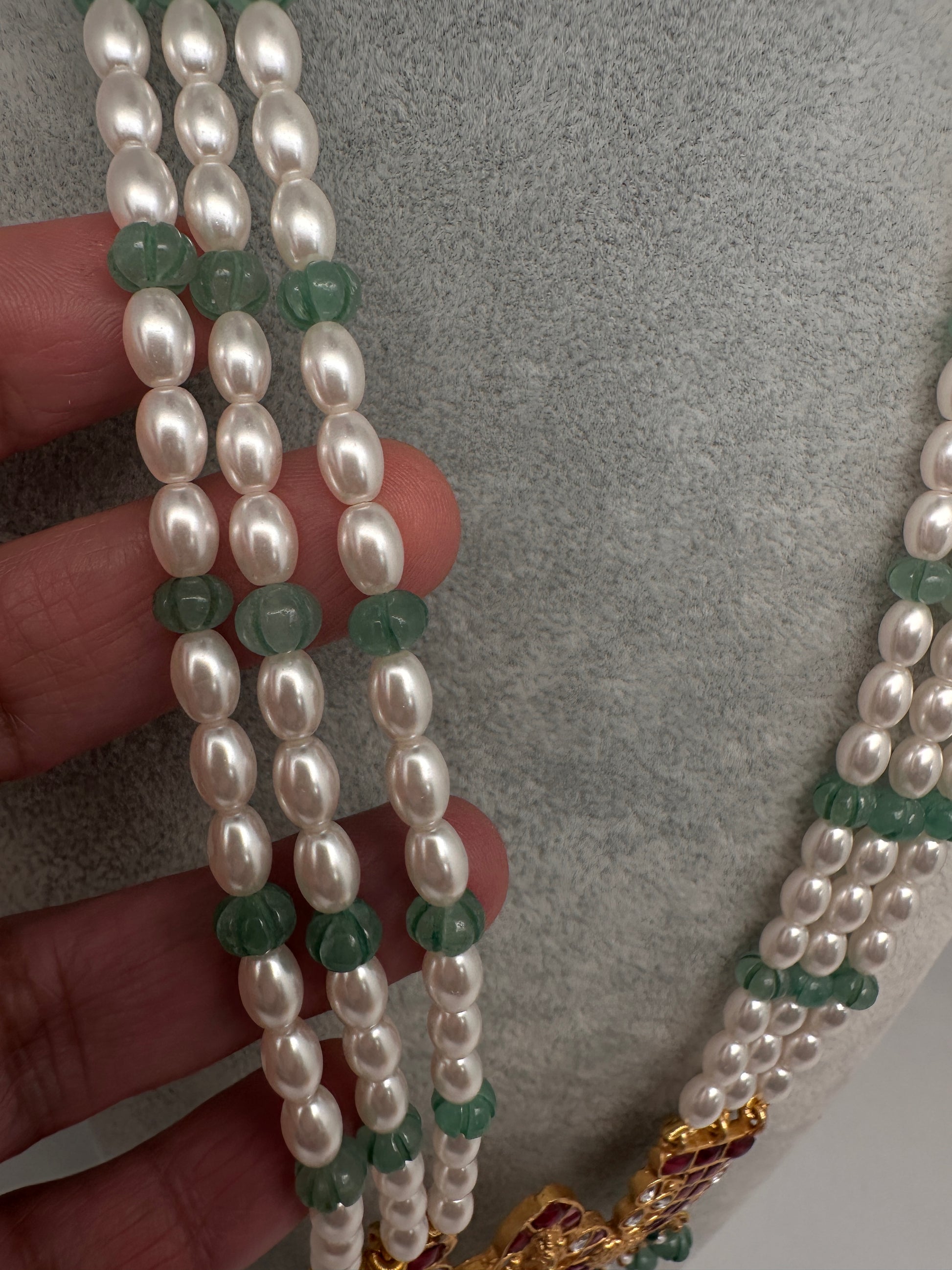 Goddess Lakshmi Jadau Kundan Rani Haar Pearls Necklace - 