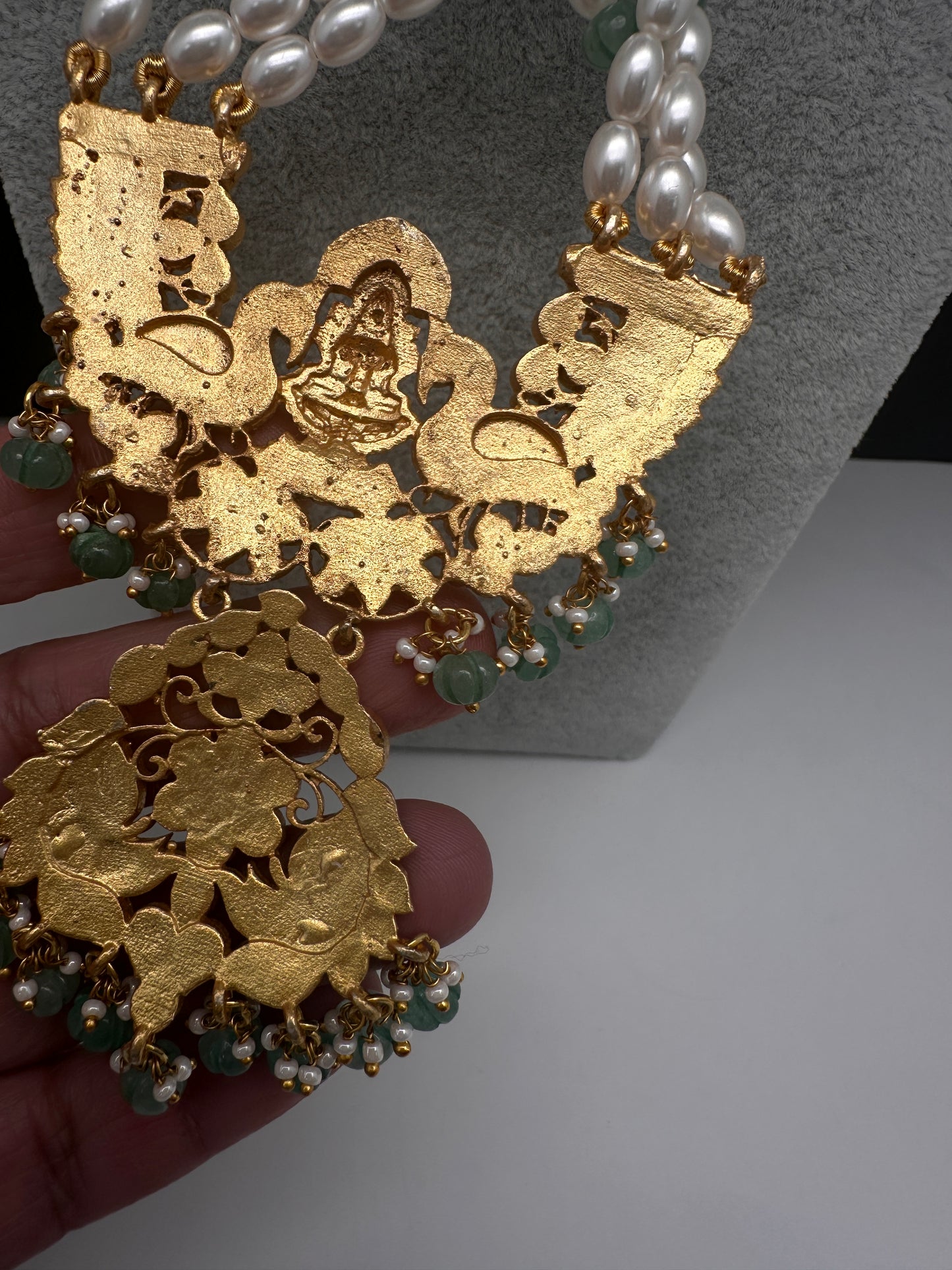 Goddess Lakshmi Jadau Kundan Rani Haar Pearls Necklace - 