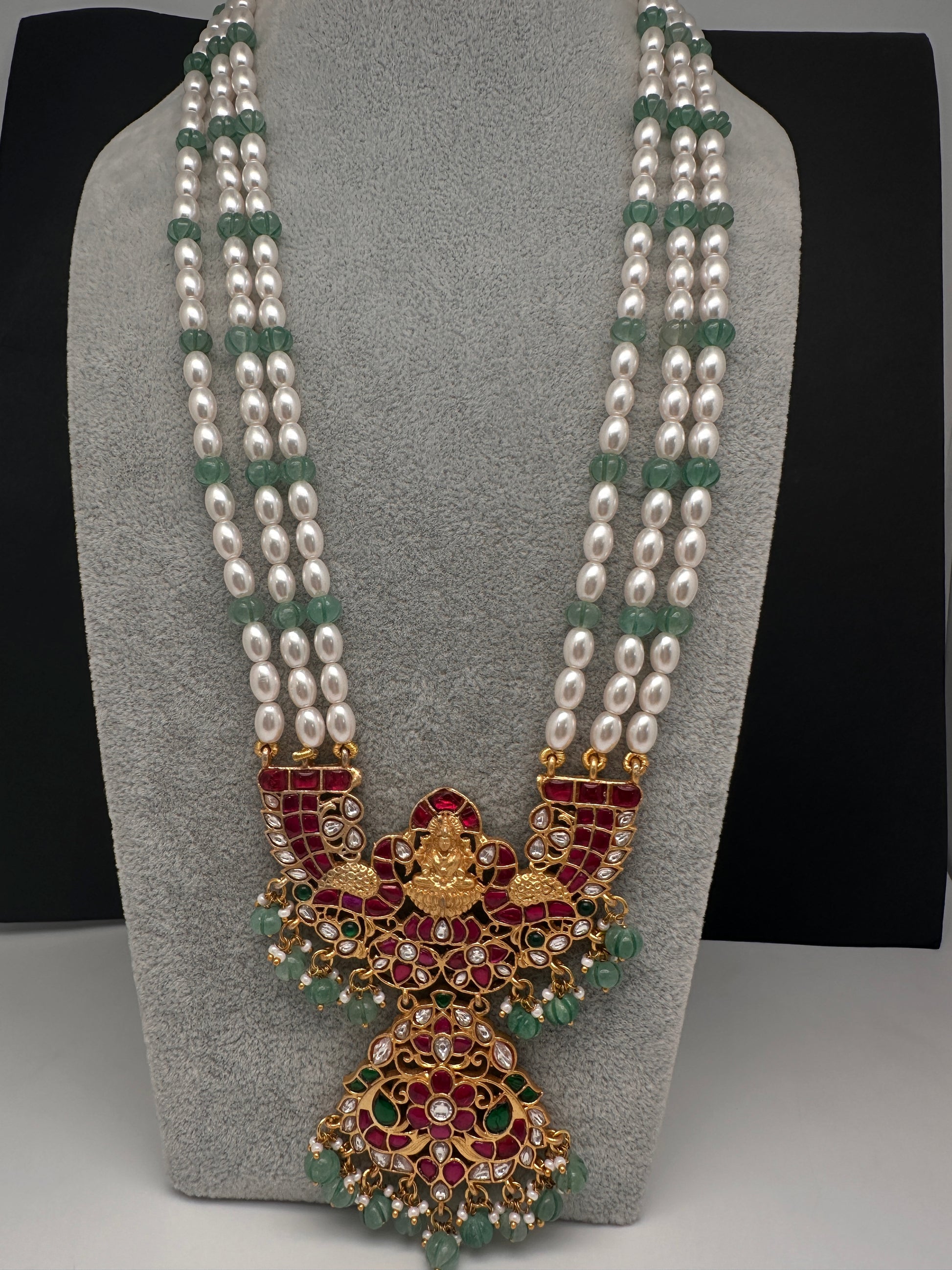Goddess Lakshmi Jadau Kundan Rani Haar Pearls Necklace - 