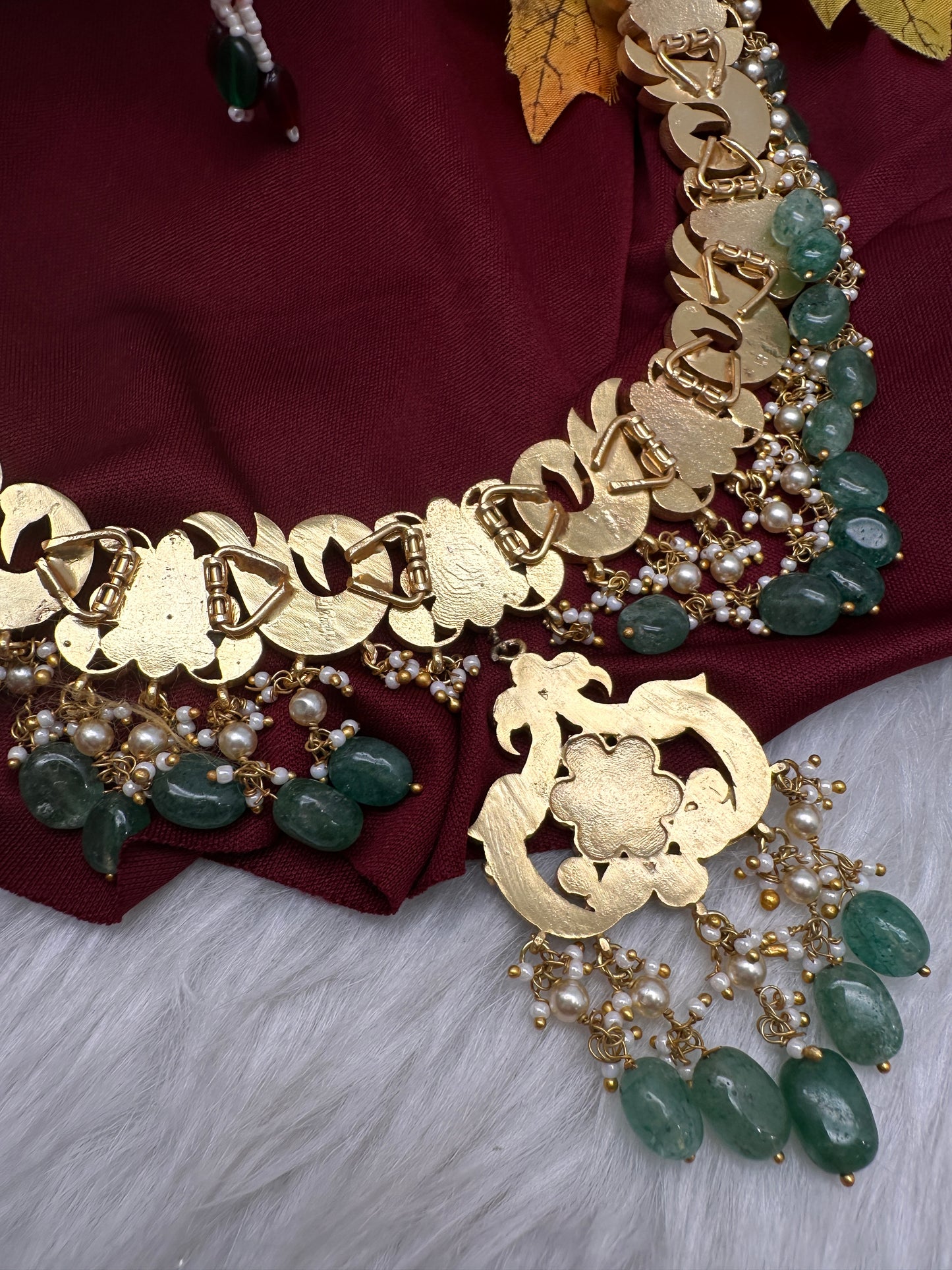 Jadau Kundan Neckline Necklace with Earrings - 