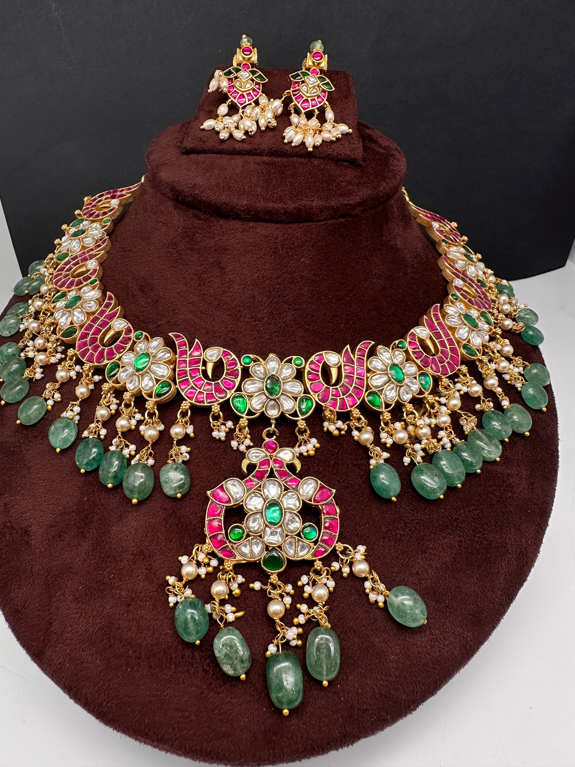 Jadau Kundan Neckline Necklace with Earrings - 