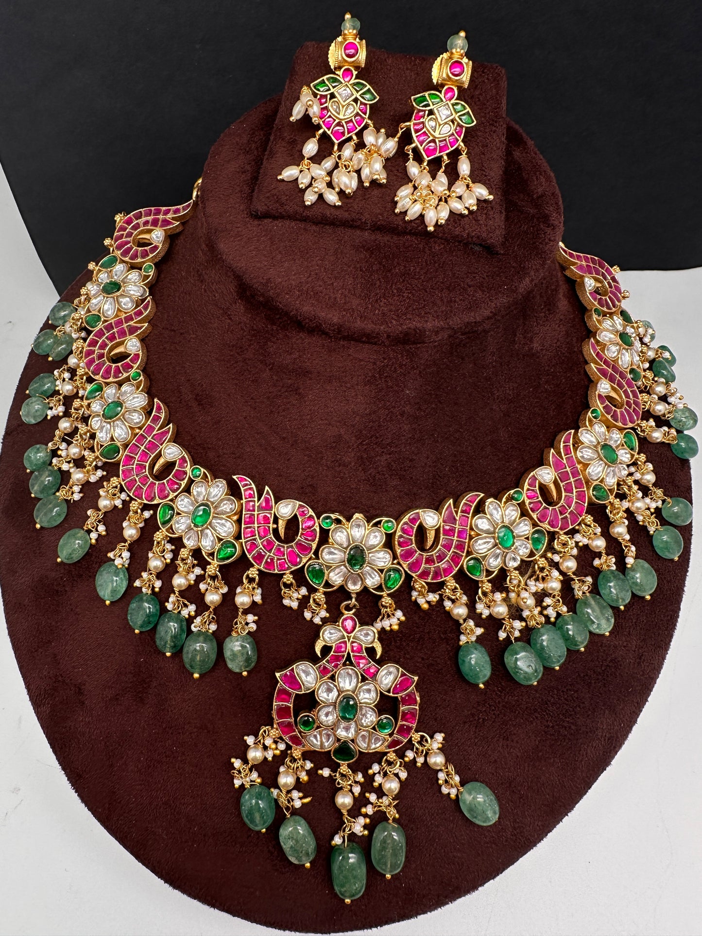 Jadau Kundan Neckline Necklace with Earrings - 