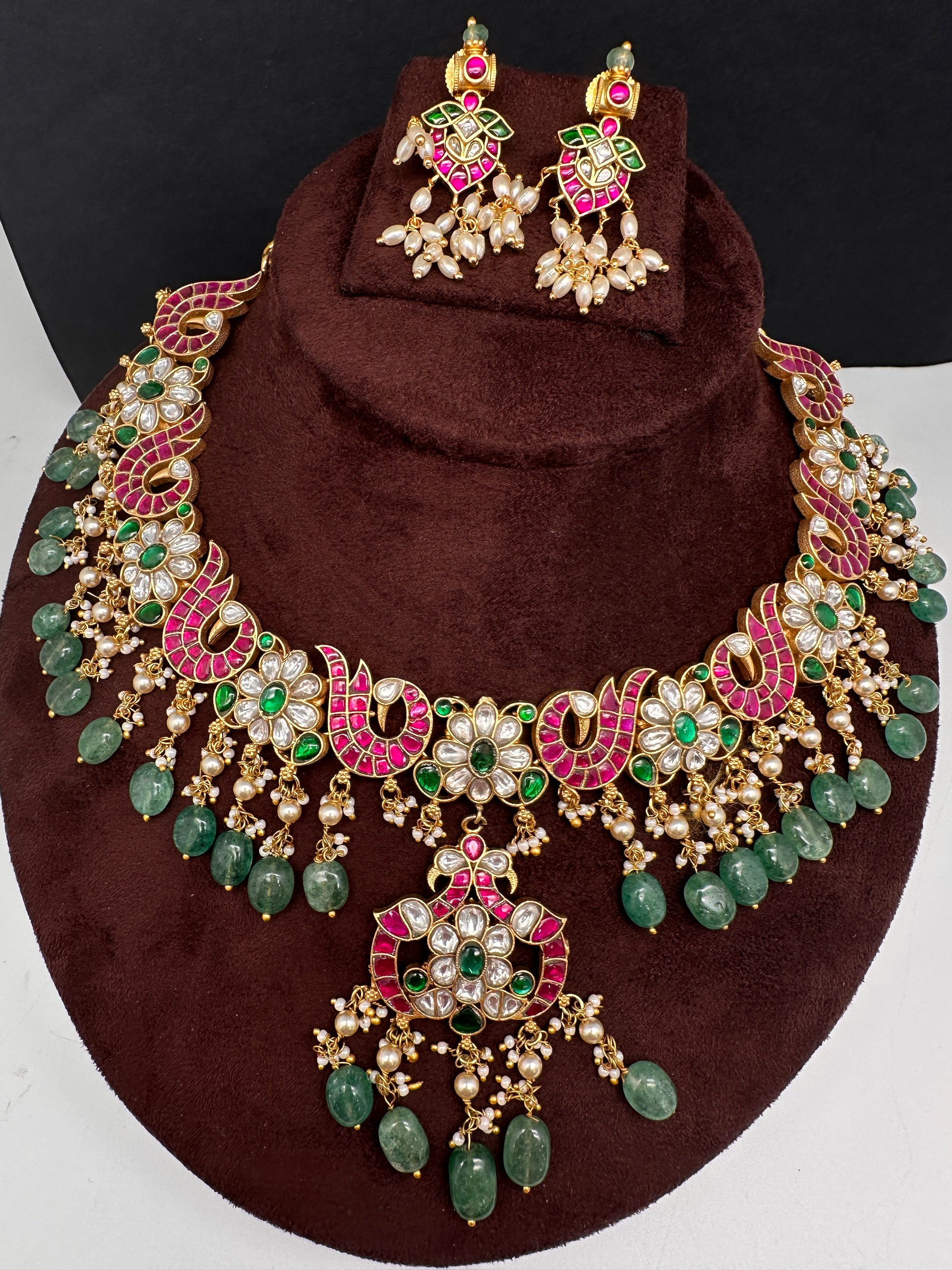 Jadau Kundan Neckline Necklace with Earrings - 