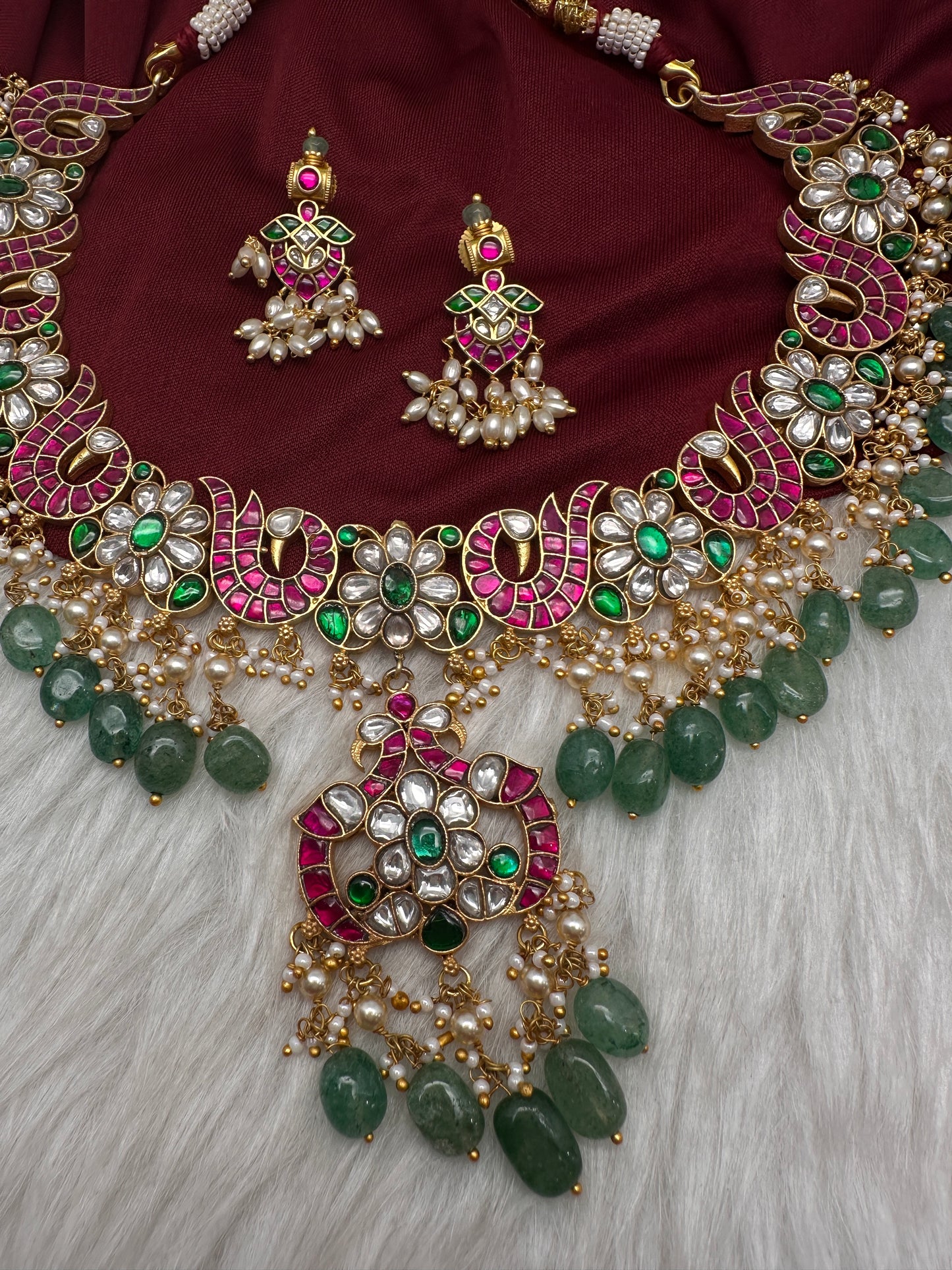 Jadau Kundan Neckline Necklace with Earrings - 