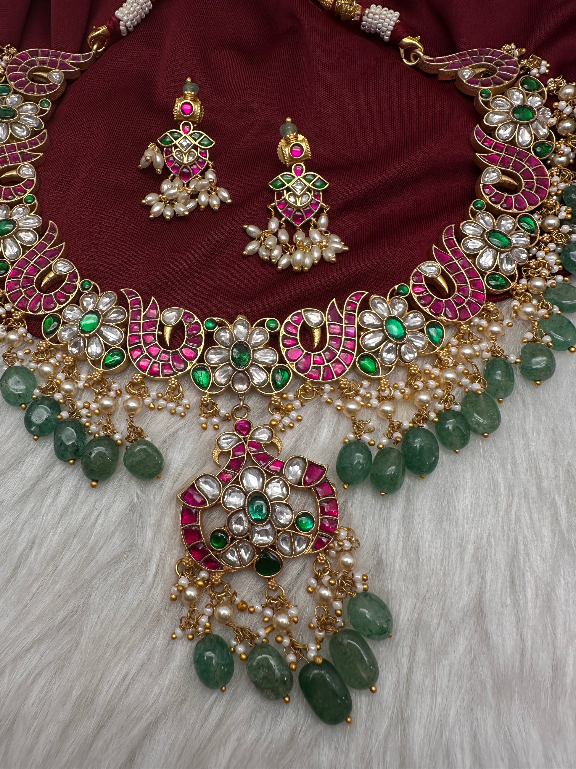 Jadau Kundan Neckline Necklace with Earrings - 