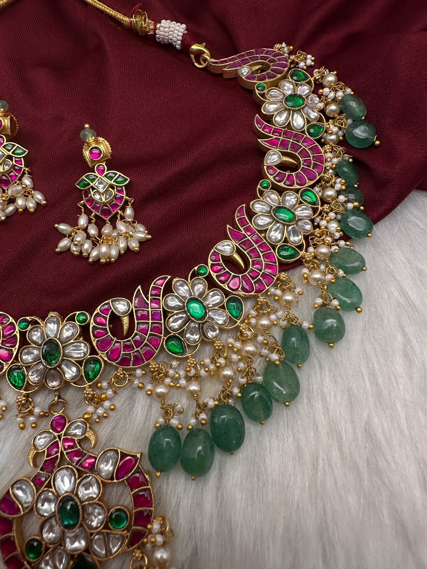 Jadau Kundan Neckline Necklace with Earrings - 