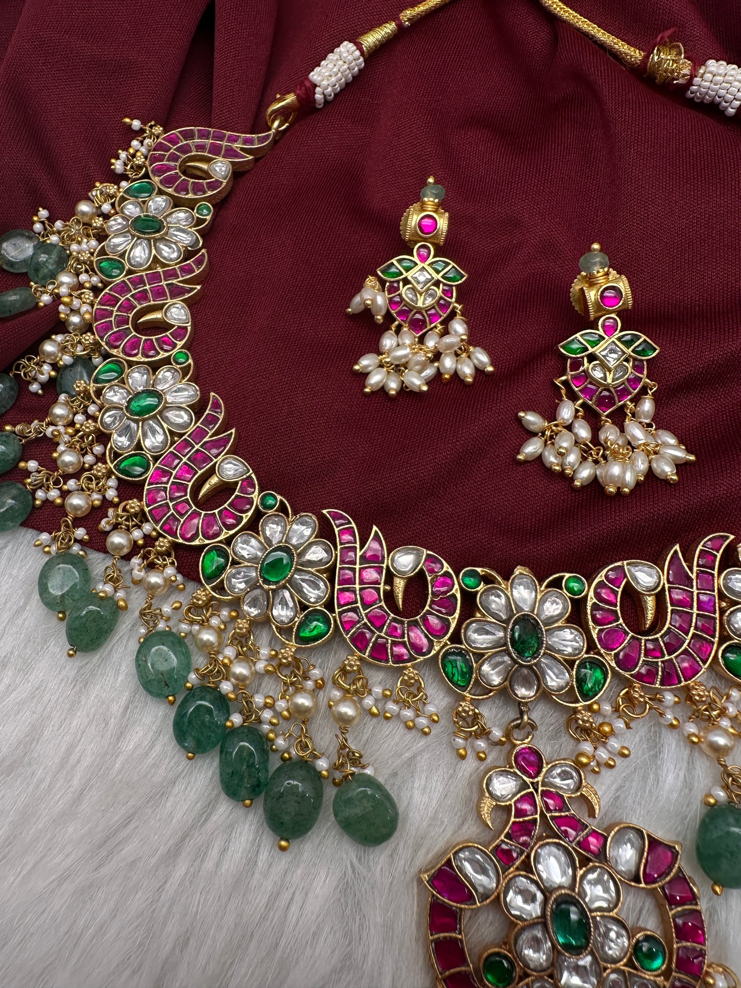 Jadau Kundan Neckline Necklace with Earrings - 