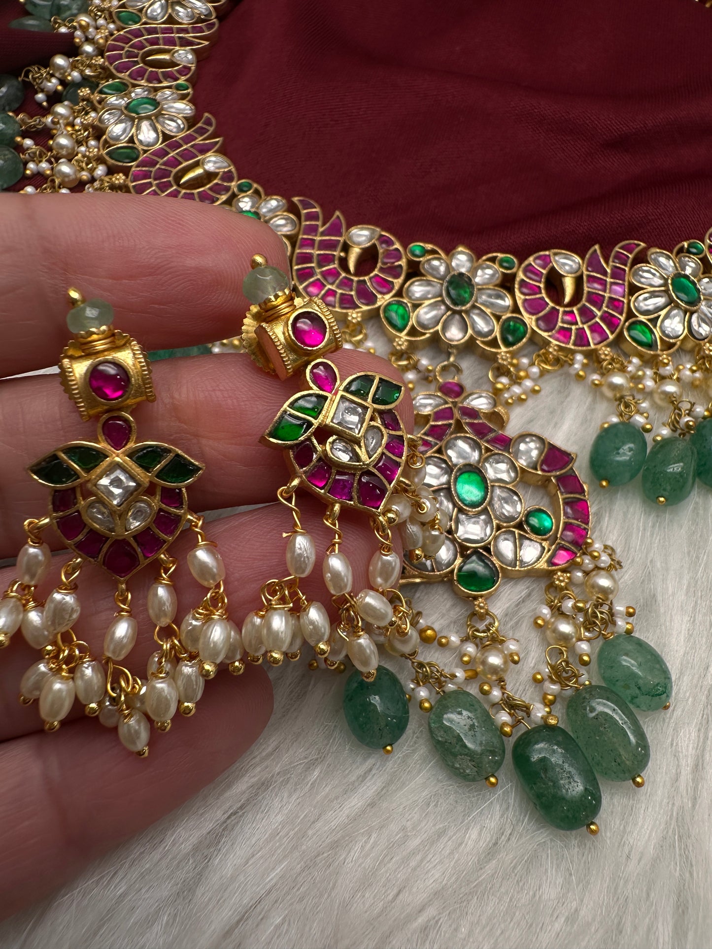 Jadau Kundan Neckline Necklace with Earrings - 