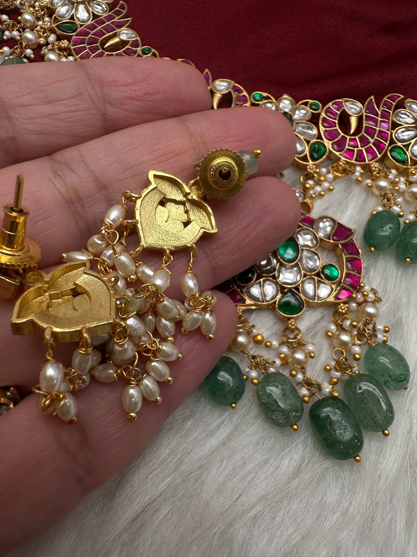 Jadau Kundan Neckline Necklace with Earrings - 