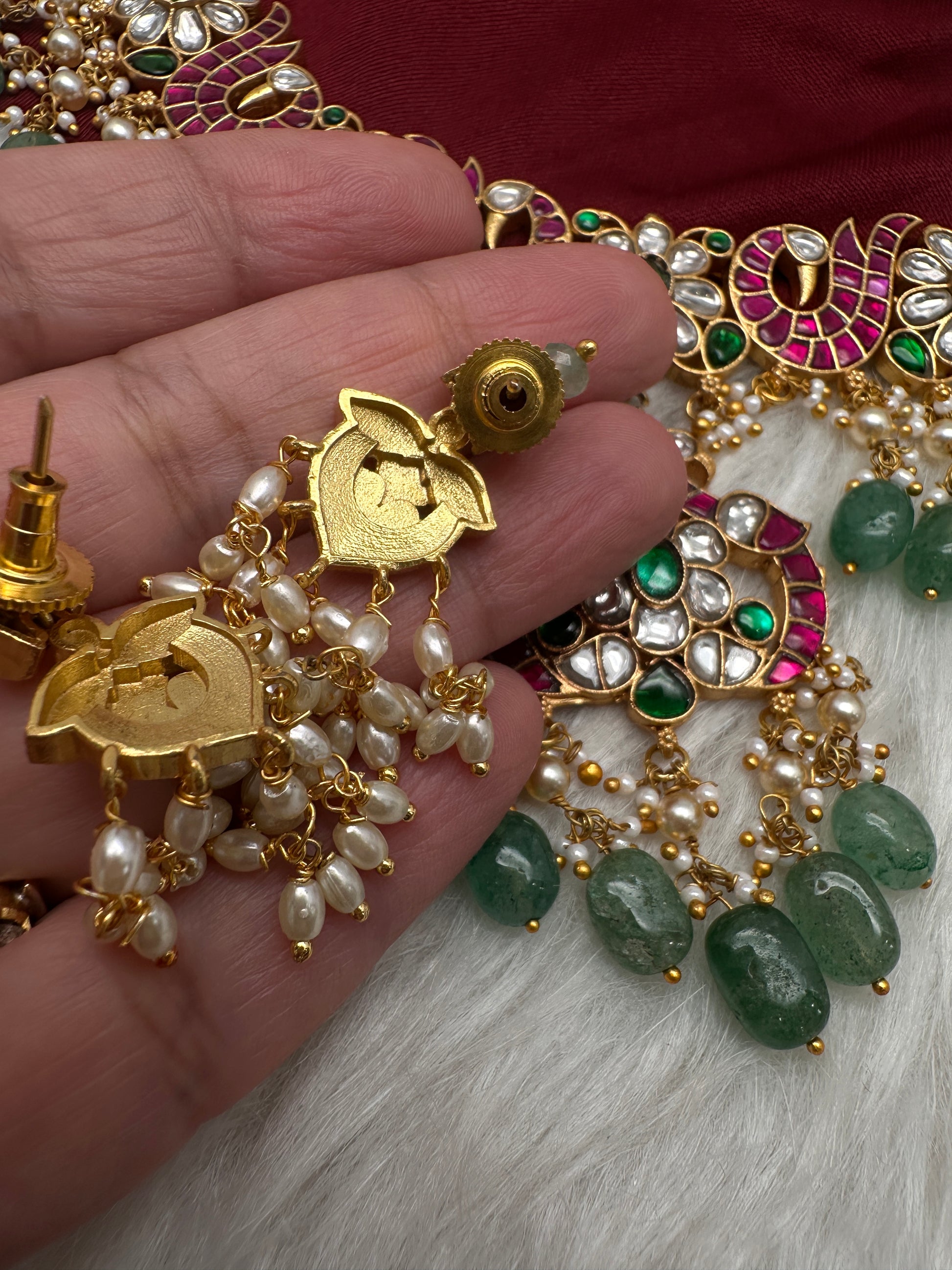 Jadau Kundan Neckline Necklace with Earrings - 