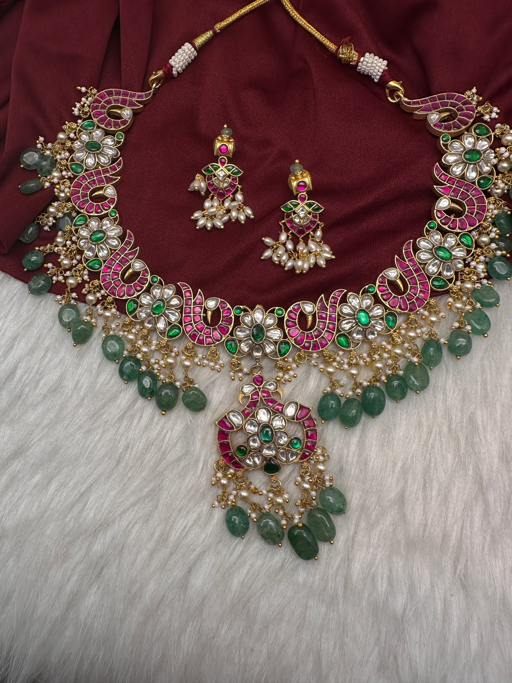 Jadau Kundan Neckline Necklace with Earrings - 