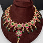 Jadau Kundan Neckline Necklace with Emerald Beads - 