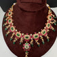 Jadau Kundan Neckline Necklace with Emerald Beads - 