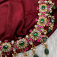 Jadau Kundan Neckline Necklace with Emerald Beads - 