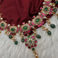 Jadau Kundan Neckline Necklace with Emerald Beads - 