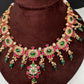 Jadau Kundan Neckline Necklace with Emerald Beads - 