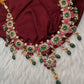 Jadau Kundan Neckline Necklace with Emerald Beads - 