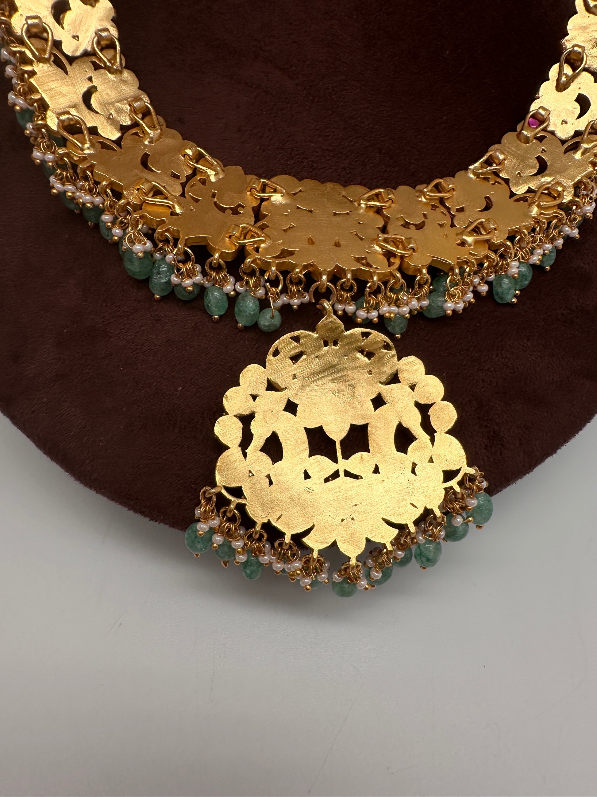 Jadau Kundan Neckline Necklace with Earrings - 