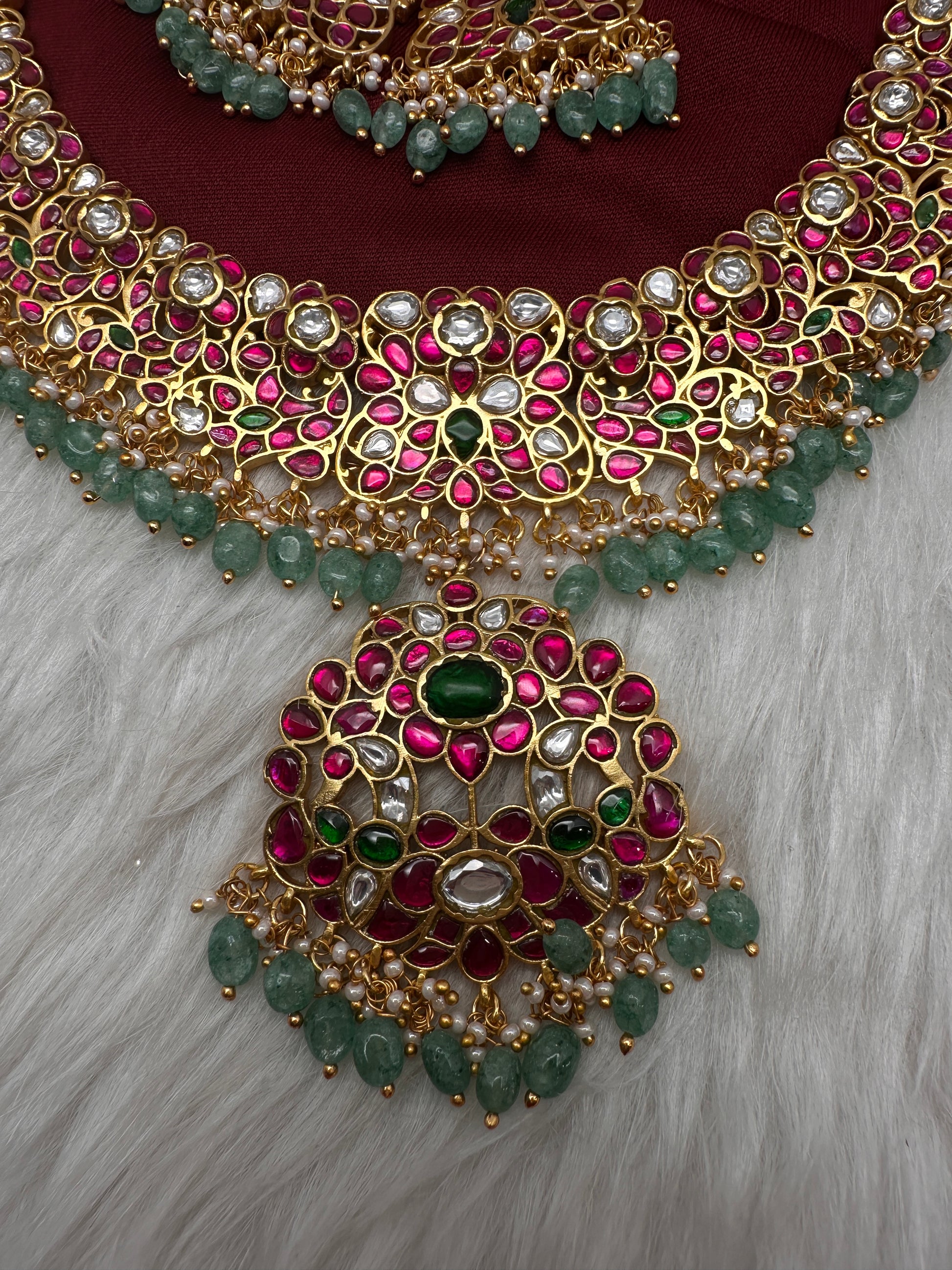Jadau Kundan Neckline Necklace with Earrings - 