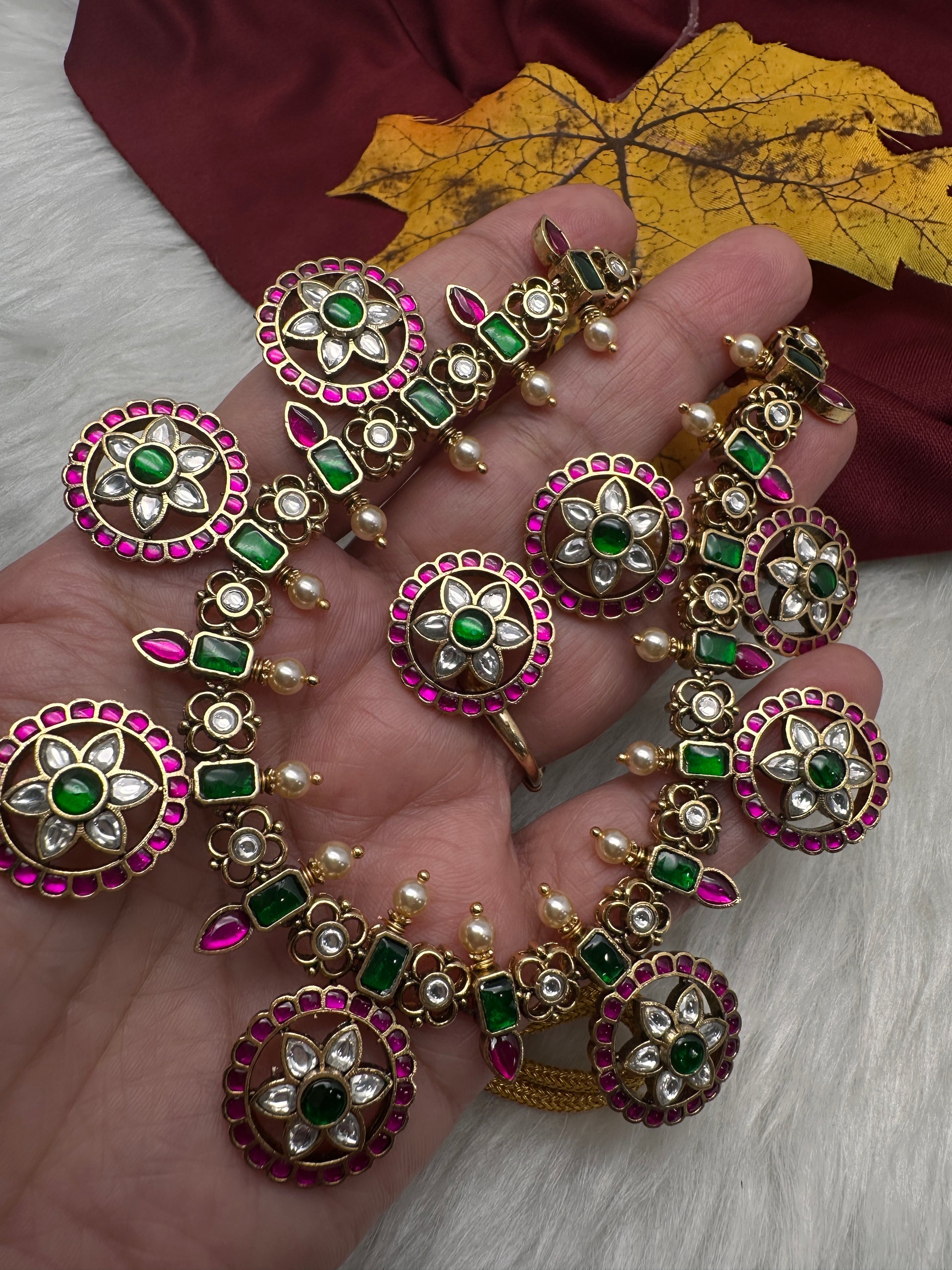 Jadau Kundan Neckline Bottu Necklace with Stud Earrings - 