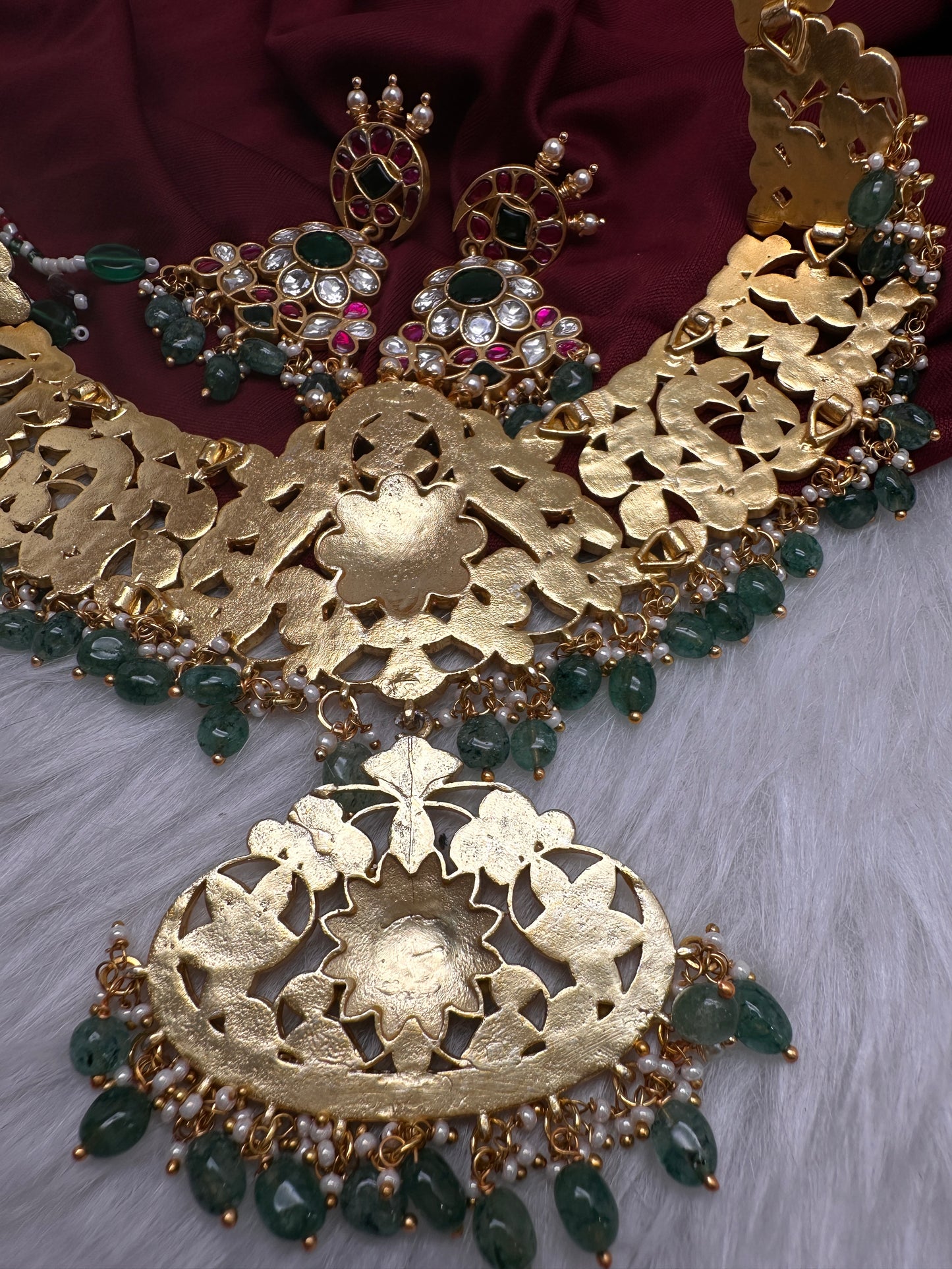 Jadau Kundan Neckline Necklace with Earrings - 