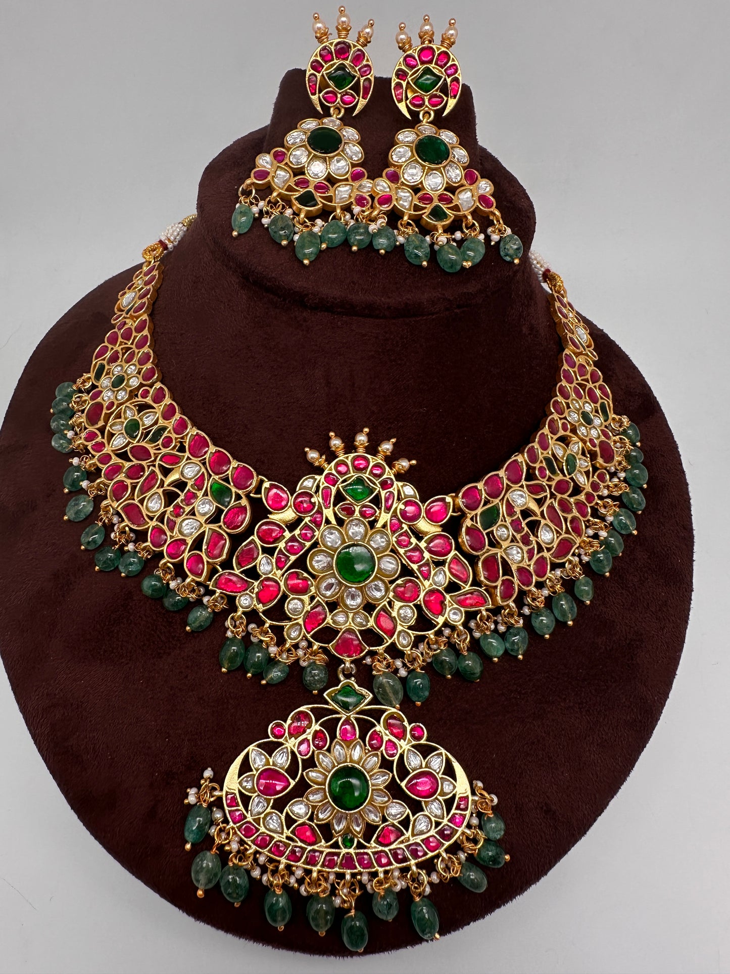Jadau Kundan Neckline Necklace with Earrings - 