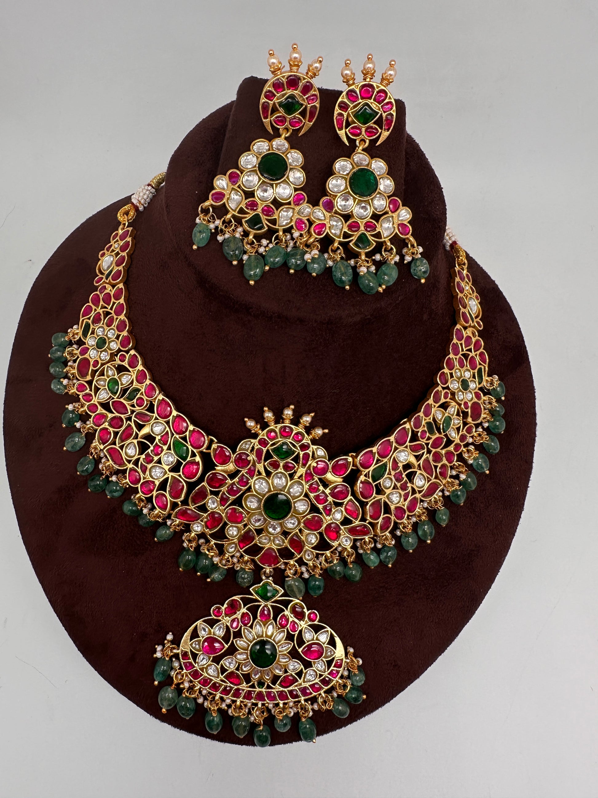 Jadau Kundan Neckline Necklace with Earrings - 