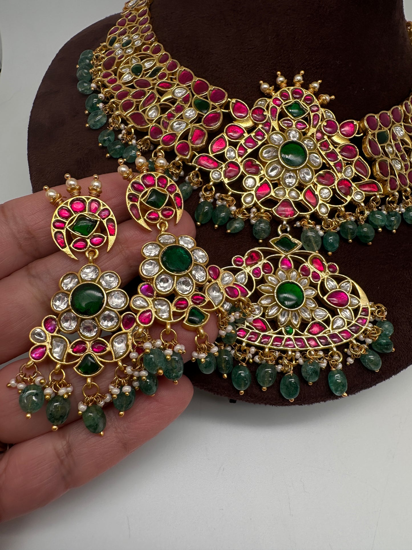 Jadau Kundan Neckline Necklace with Earrings - 