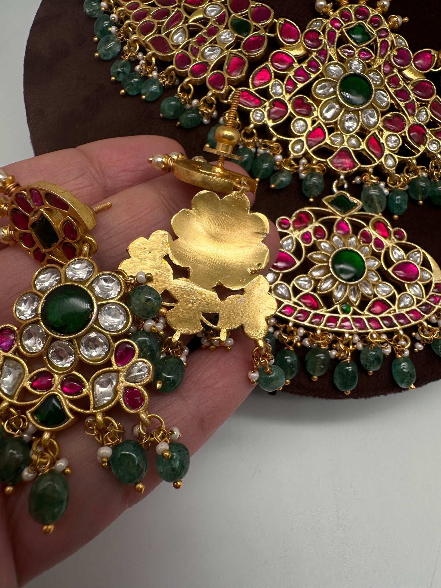 Jadau Kundan Neckline Necklace with Earrings - 