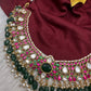 Jadau Kundan Neckline Necklace with Green Beads - 