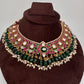 Jadau Kundan Neckline Necklace with Green Beads - 