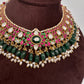 Jadau Kundan Neckline Necklace with Green Beads - 