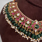 Jadau Kundan Neckline Necklace with Green Beads - 
