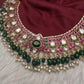 Jadau Kundan Neckline Necklace with Green Beads - 