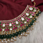 Jadau Kundan Neckline Necklace with Green Beads - 