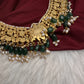 Jadau Kundan Neckline Necklace with Green Beads - 