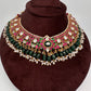 Jadau Kundan Neckline Necklace with Green Beads - 