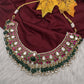 Jadau Kundan Neckline Necklace with Green Beads - 