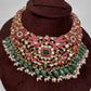 Jadau Kundan Neckline Necklace with Green Emerald Beads - 