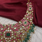 Jadau Kundan Neckline Necklace with Green Emerald Beads - 