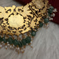 Jadau Kundan Neckline Necklace with Green Emerald Beads - 