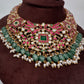 Jadau Kundan Neckline Necklace with Green Emerald Beads - 